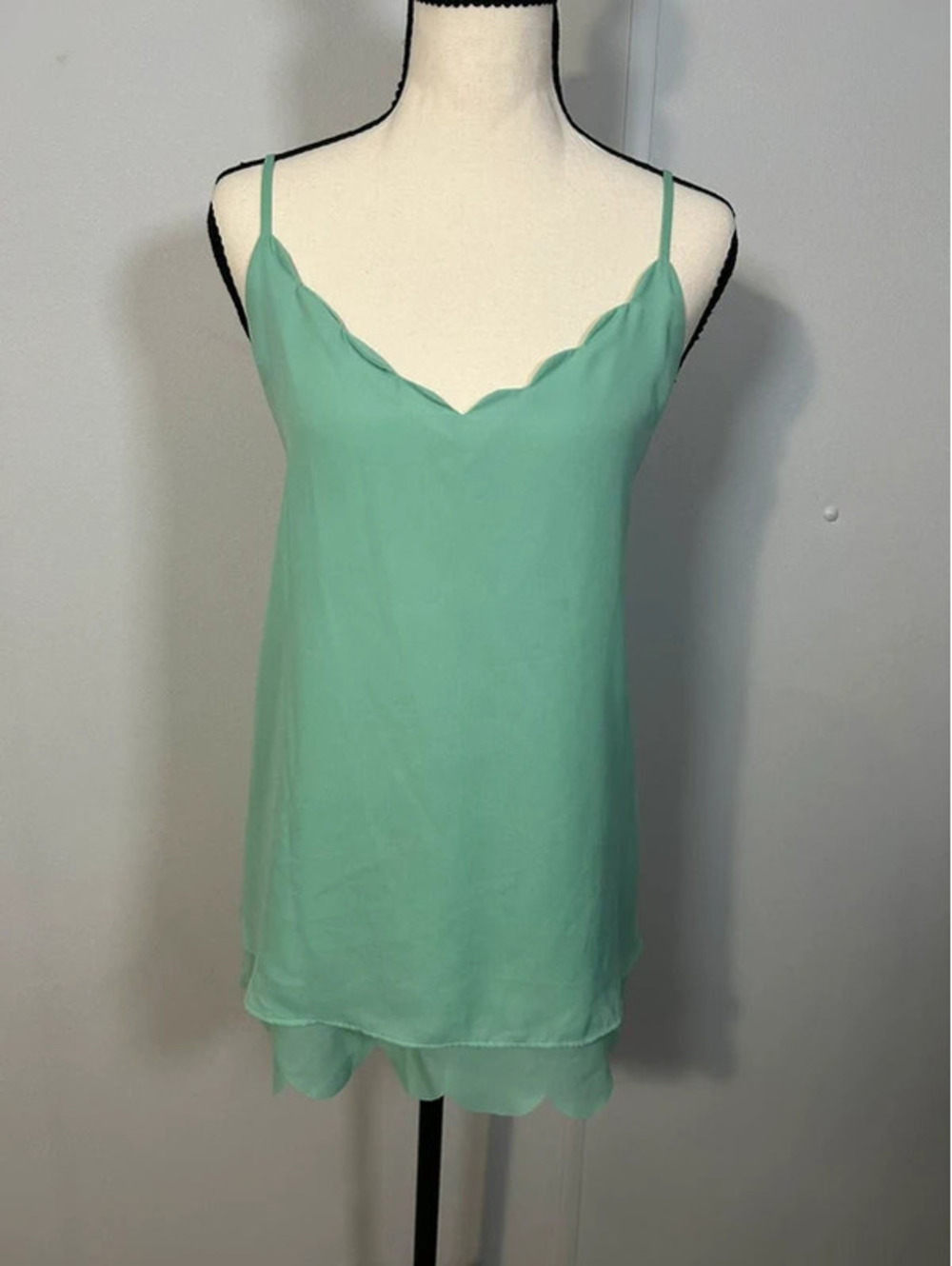 White Birch Mint Green Scallop Hem Cami Tank Dress Size M